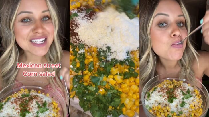 gringa con su ensalada de elote