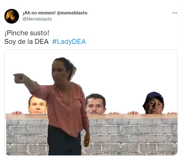 Lady DEA meme in front of the faces of three drug lords 