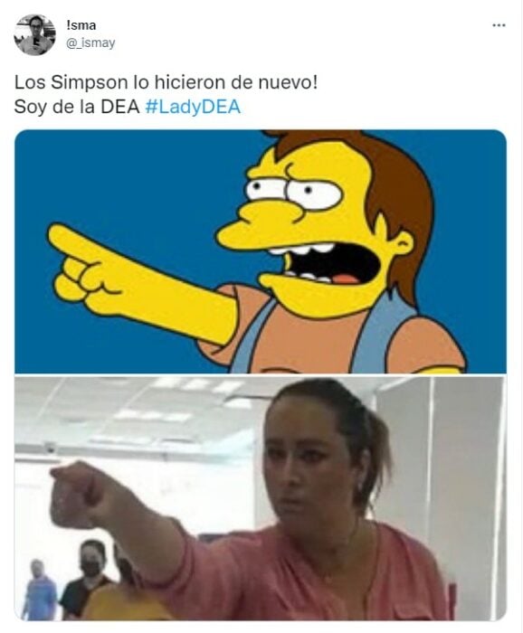 meme de Lady DEA con el meme de Nelson de Los Simpson 