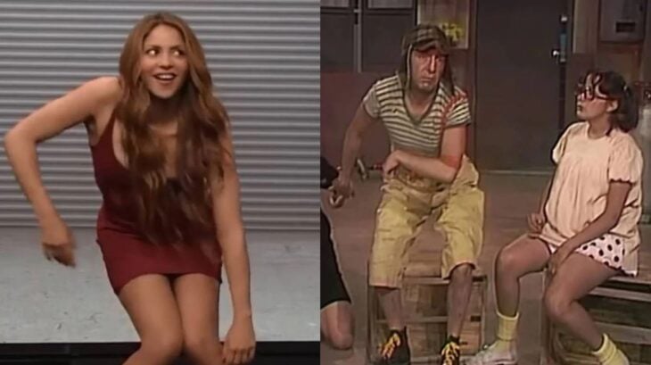 imagen comparativa de Shakira con el chavo del ocho haciendo la garrotera 