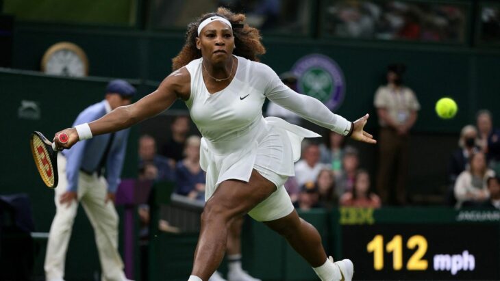 Professional tennis player Serena Williams during a play in a tennis match 