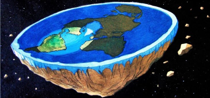 dibujo que muestra cómo luce el planeta Tierra si fuera plano 