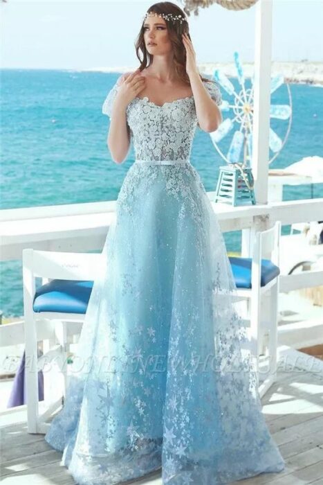 vestido de novia azul de tul