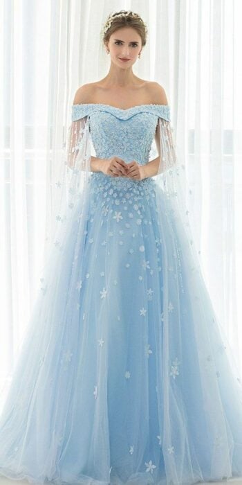vestido de novia azul princesa