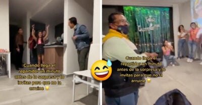 Repartidor de comida tuvo que ser invitado a la fiesta para no arruinar la sorpresa