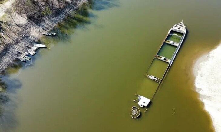 World War II barge exposed by drought