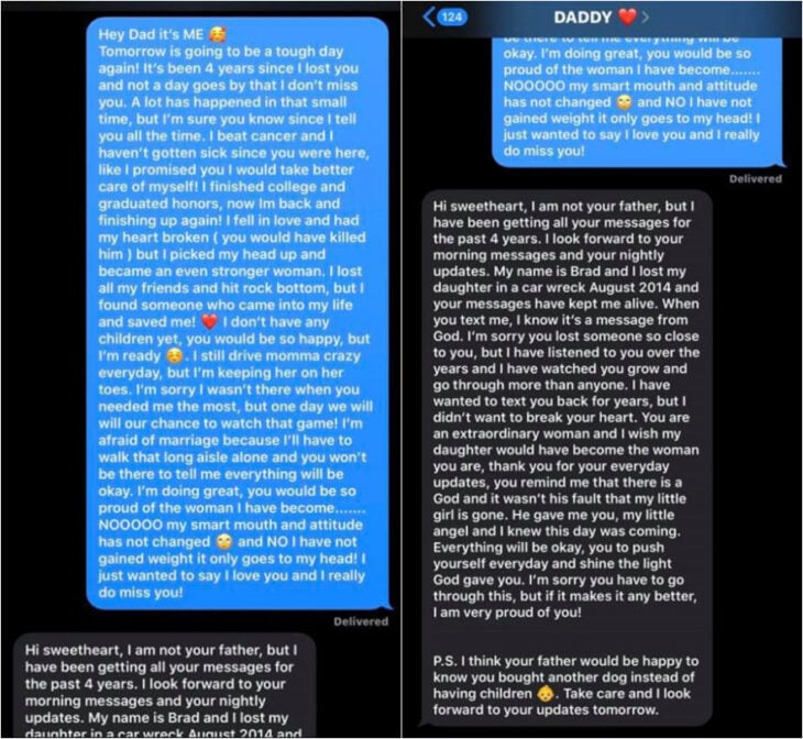 Text messages between Chastity Patterson and Brad