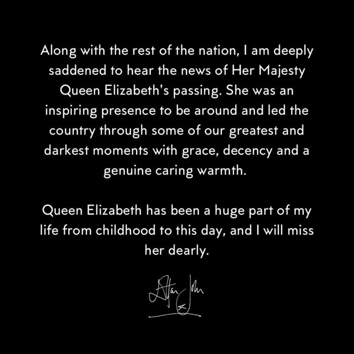 imagen de las condolencias de Elton John 