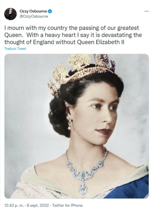 mensaje de pésame por la muerte de la Reina Isabel ll de Ozzy Osbourne