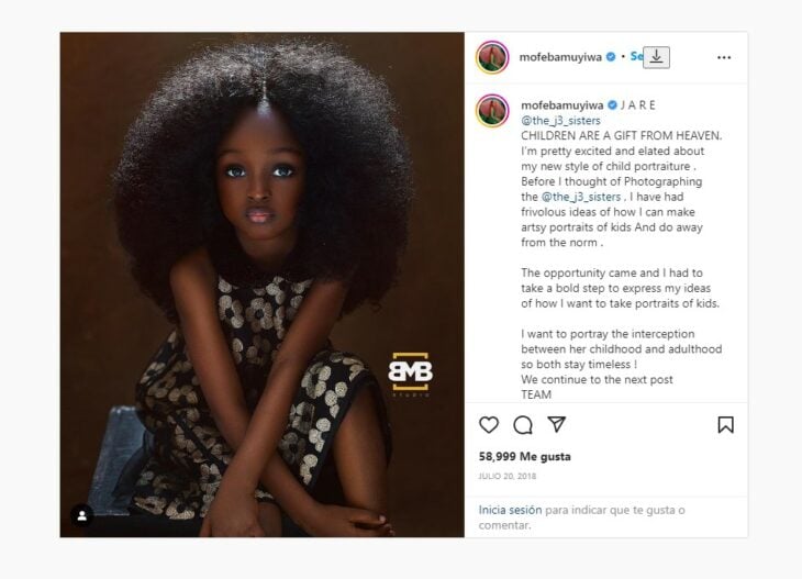 captura de pantalla de una publicación de 2018 donde una niña nigeriana fue considerada la niña más hermosa del mundo 