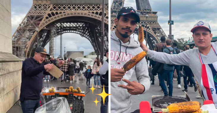 Joven vende elotes afuera de la Torre Eiffel y se hace viral