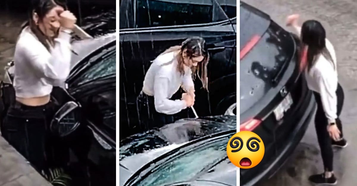 Woman discovers that her boyfriend was unfaithful and destroys his car with an ice pick