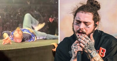 Post Malone sufre una aparatosa caída en pleno concierto y hasta a nosotras nos dolió