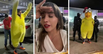 ¡Qué triste deveras! Lo arrestan por recibir a su tía vestido de pollo en el aeropuerto