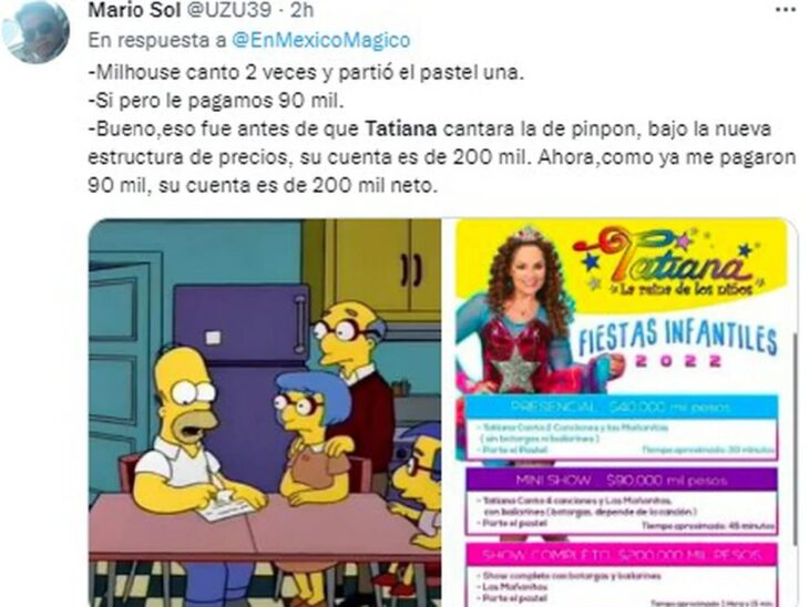 Tuit sobre Tatiana se viraliza por cobrar una ‘millonada’ por su show infantil