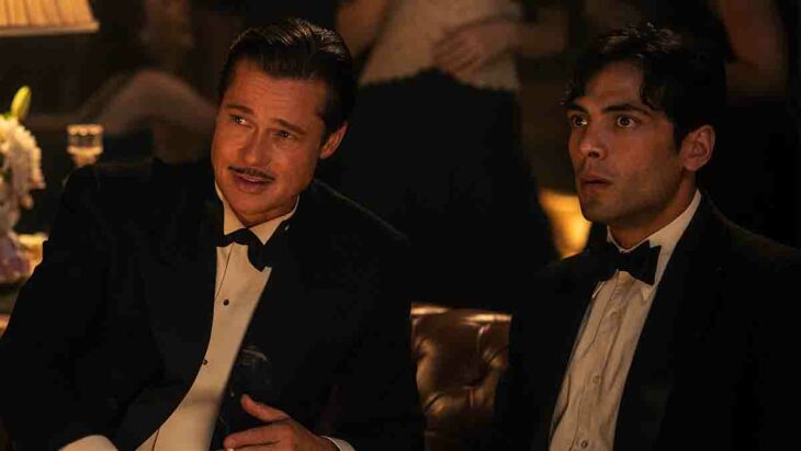 Brad Pitt a lado de Diego Calva en sus personajes en la cinta Babylon 