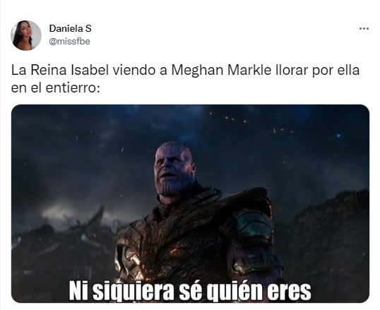 Thanos meme themed Meghan crying at Queen Elizabeth ll's funeral 