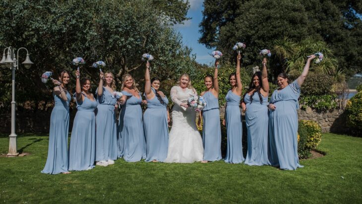 bride with her bridesmaids