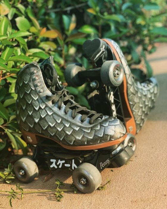 skates with scales;  ;Pairs of skates to take a spin aesthetic