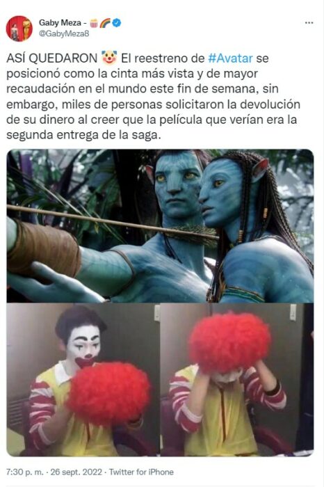 meme a los usuarios que fueron a ver Avatar 1 pensando que era la segunda parte 