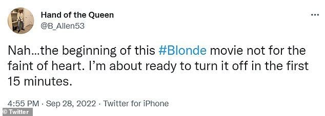 tuit sobre la película de Blonde 