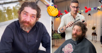 Barbero le regala un cambio de look a un vagabundo y luego lo llevó a cenar