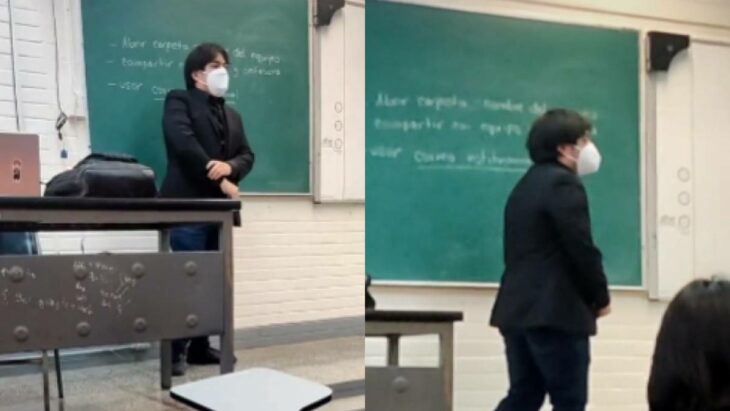 young man pretends to be a teacher