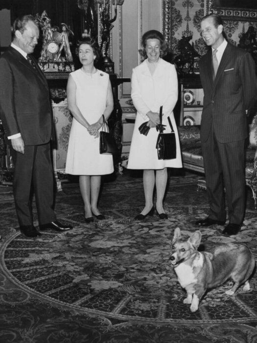 Reina Isabel ll junto a sus padres y su perrita Susan 