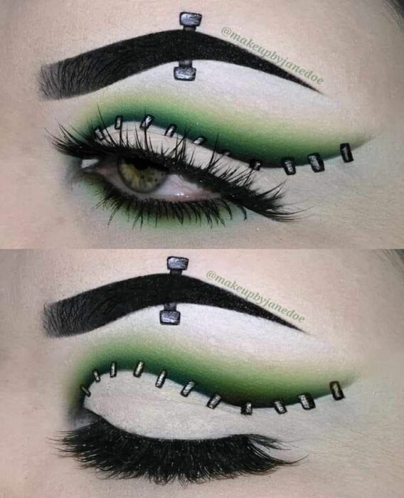 foto que muestra el delineado de un ojo al estilo de Frankenstein 