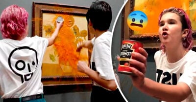 Activistas ecológicas lanzan un bote de sopa sobre una pintura de Vincent Van Gogh