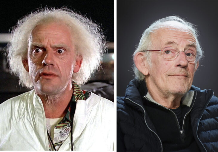 Foto comparativa del actor Christopher Lloyd en su peronajes del Dr. Emmett Brown 