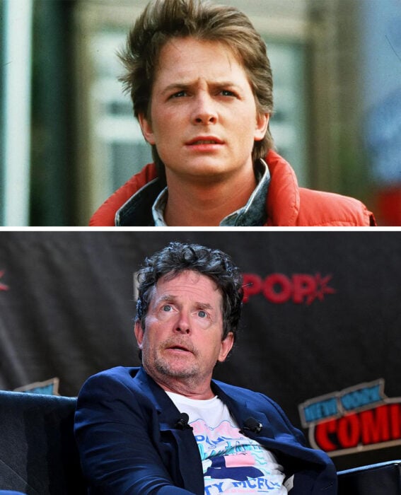 Imagen comparativa de Michael J. Fox con su personaje de Marty McFly