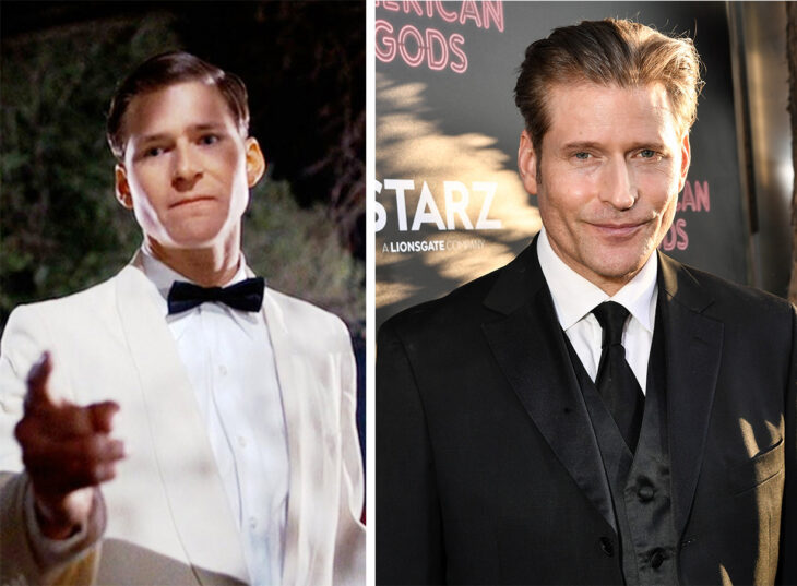 Foto comparativa de el actor Crispin Glover en su personaje George McFly en Volver al Futuro 