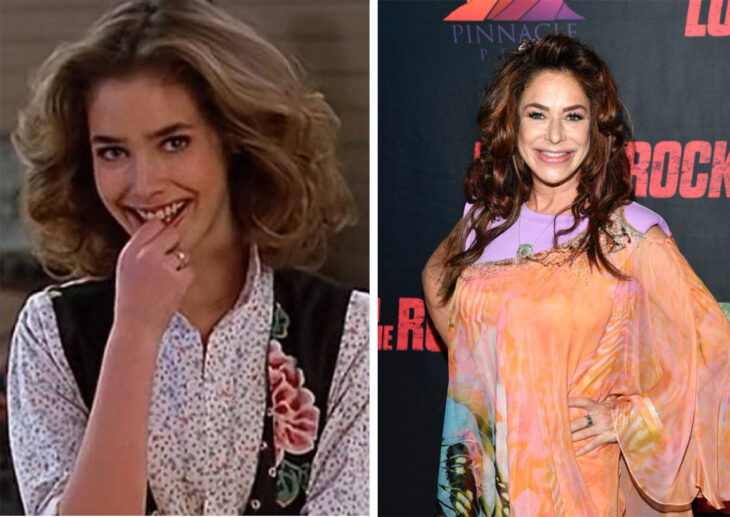 imagen comparativa de la actriz Claudia Wells con su personaje de Jennifer Parker en Volver al Futuro 