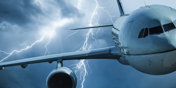 avión en medio de una tormenta eléctrica