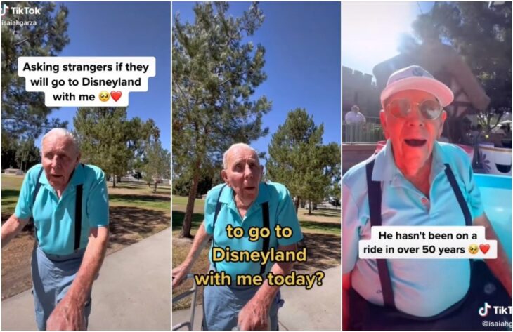 Abuelito de 100 años rompe en llanto porque desconocido lo llevó a Disneyland