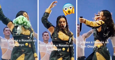 ¡Cuidado con la motomami! Golpean a Rosalía en la cara con un ramo de flores durante su concierto