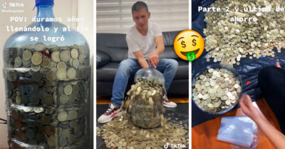 Pareja colombiana ahorro monedas en un garrafón durante 4 años;  tienen una pequeña fortuna