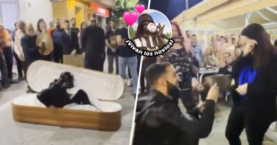 No, pues wow: Le pidió matrimonio a su novia vestido de Darth Vader y en un ataúd