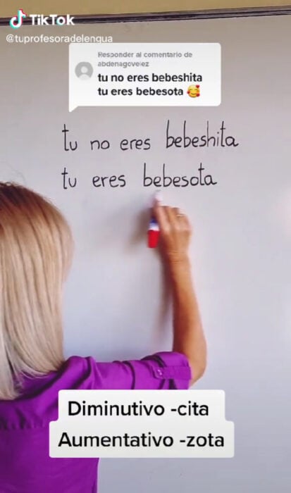 captura de pantalla de la maestra española que corrige ortografía de una canción de Bad Bunny 