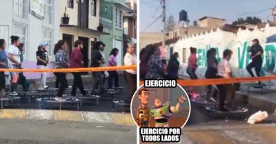 Señoras cierran las calles para hacer jumping Fitness; llenaron la vialidad con brincolines