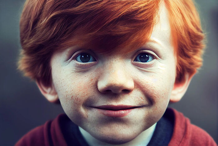 Ron Weasley; Artista utiliza Inteligencia Artificial y convierte personajes de la cultura pop en niños