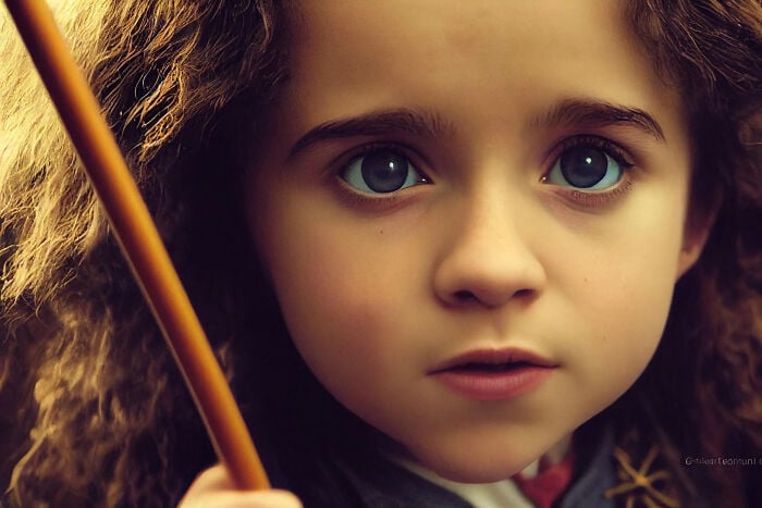 Hermione Granger; Artista utiliza Inteligencia Artificial y convierte personajes de la cultura pop en niños
