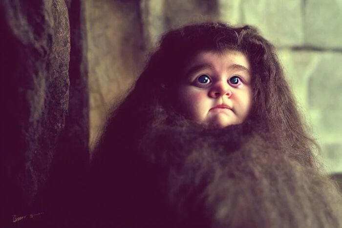 Rubeus Hagrid; Artista utiliza Inteligencia Artificial y convierte personajes de la cultura pop en niños