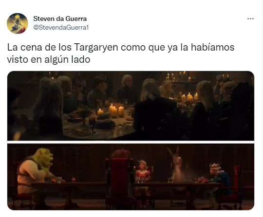 captura de pantalla que muestra una comparativa de la casa del dragón con Shrek 