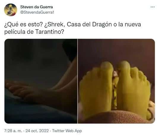 captura de un tuit que asegura la casa del dragón se parece a Shrek 