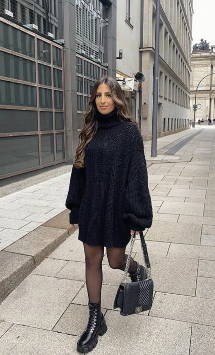 outfit oversize negro para el invierno