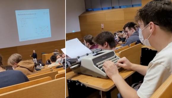 estudiante con máquina de escribir