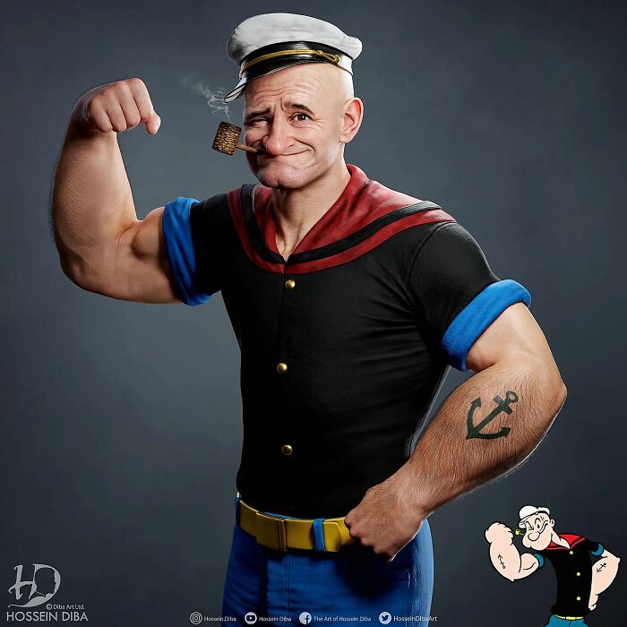 popeye el marino en animación realista