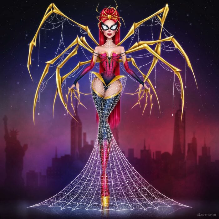 ilustración que muestra cómo se vería Spiderman en su versión de Drag Queen 